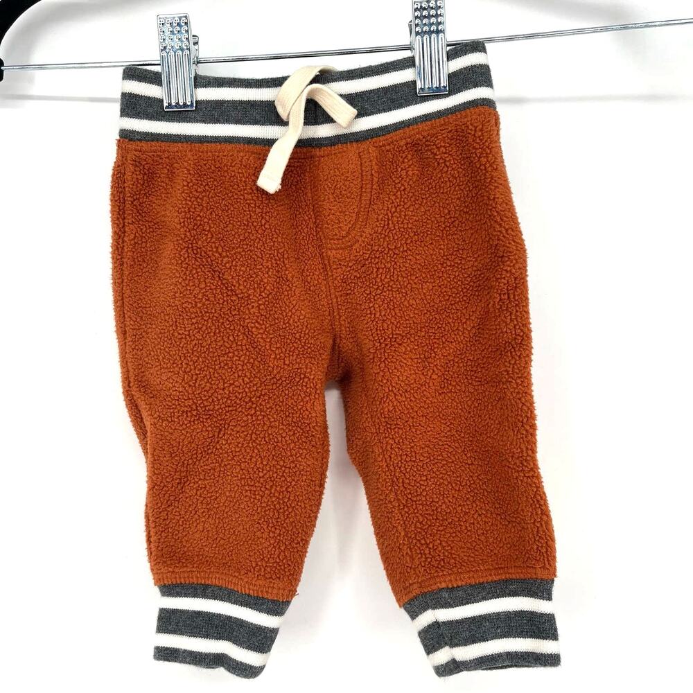 Baby Gap Sherpa Fleece Jogger Pants Rust Orange Striped Baby 3-6 Months